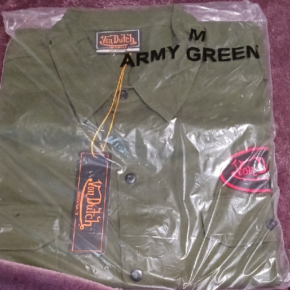 Von Dutch Olive Green Men's Mechanic Style Shirt